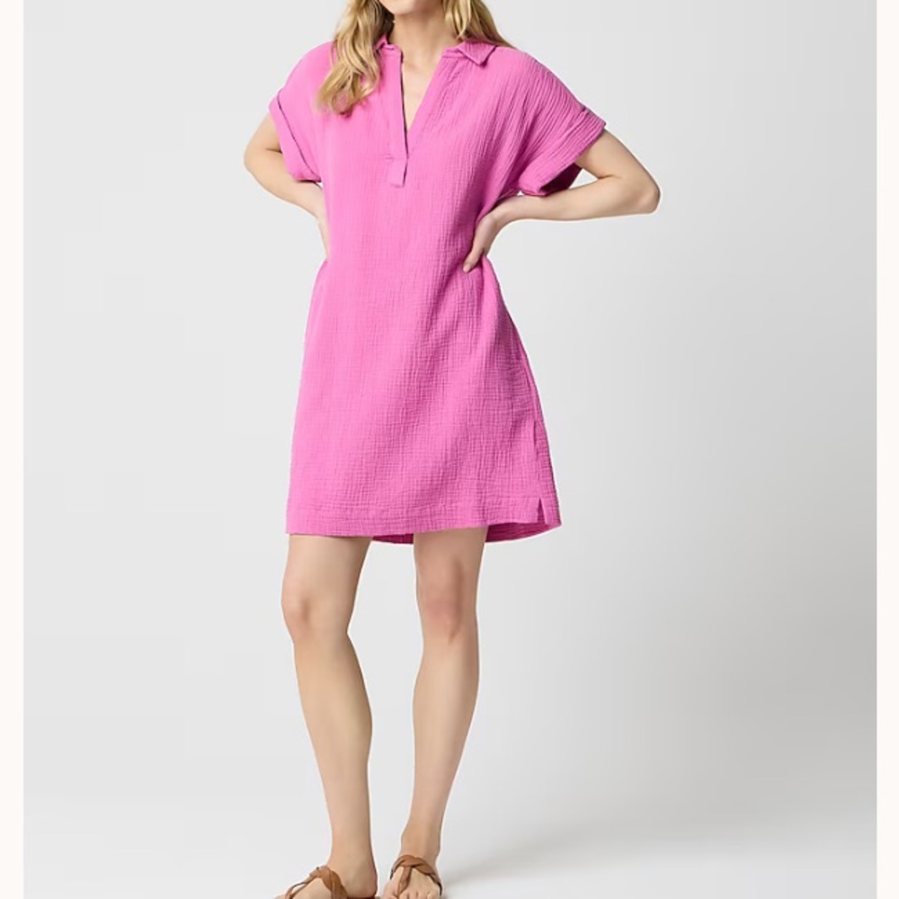 J. Crew Short-sleeve gauze popover dress in festive pink size large